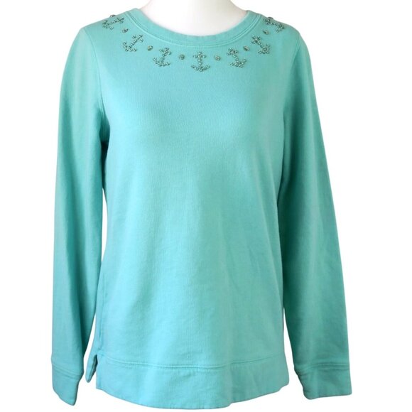 Vineyard Vines XS Aqua Sweater – Beaded Anchor Collar, Cotton, Grand Turk Green - Picture 1 of 7
